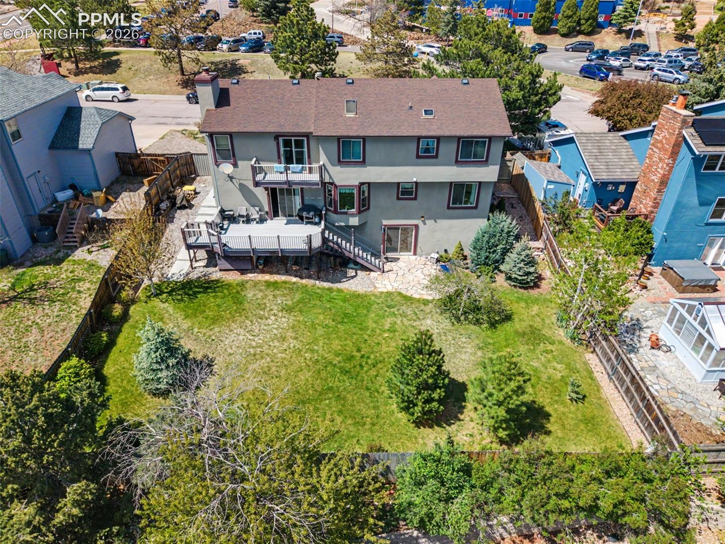 Aerial view of the back of the home.