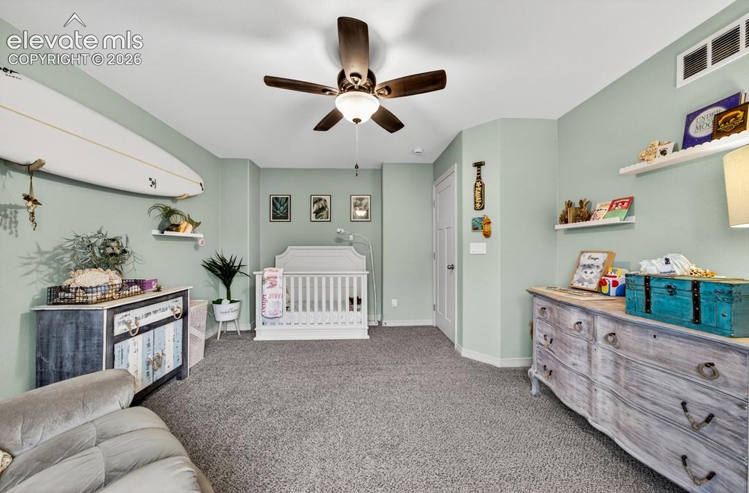 Upper level, new carpet, ceiling fan, walk-in closet