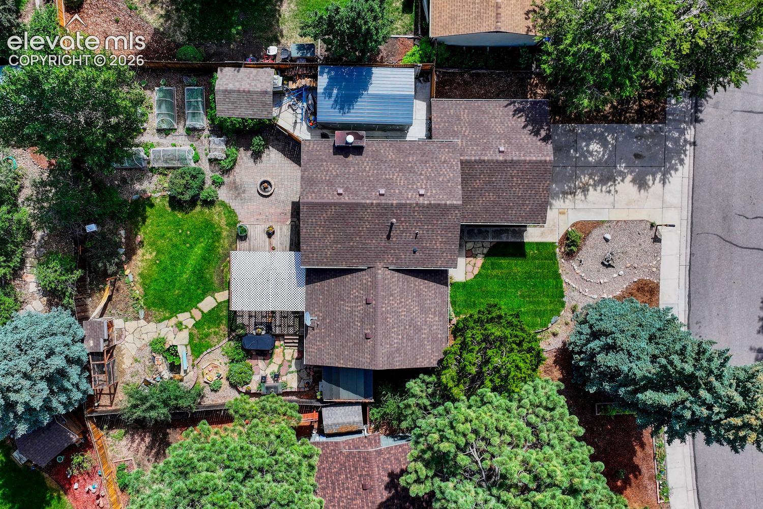 Aerial view of home and lot.