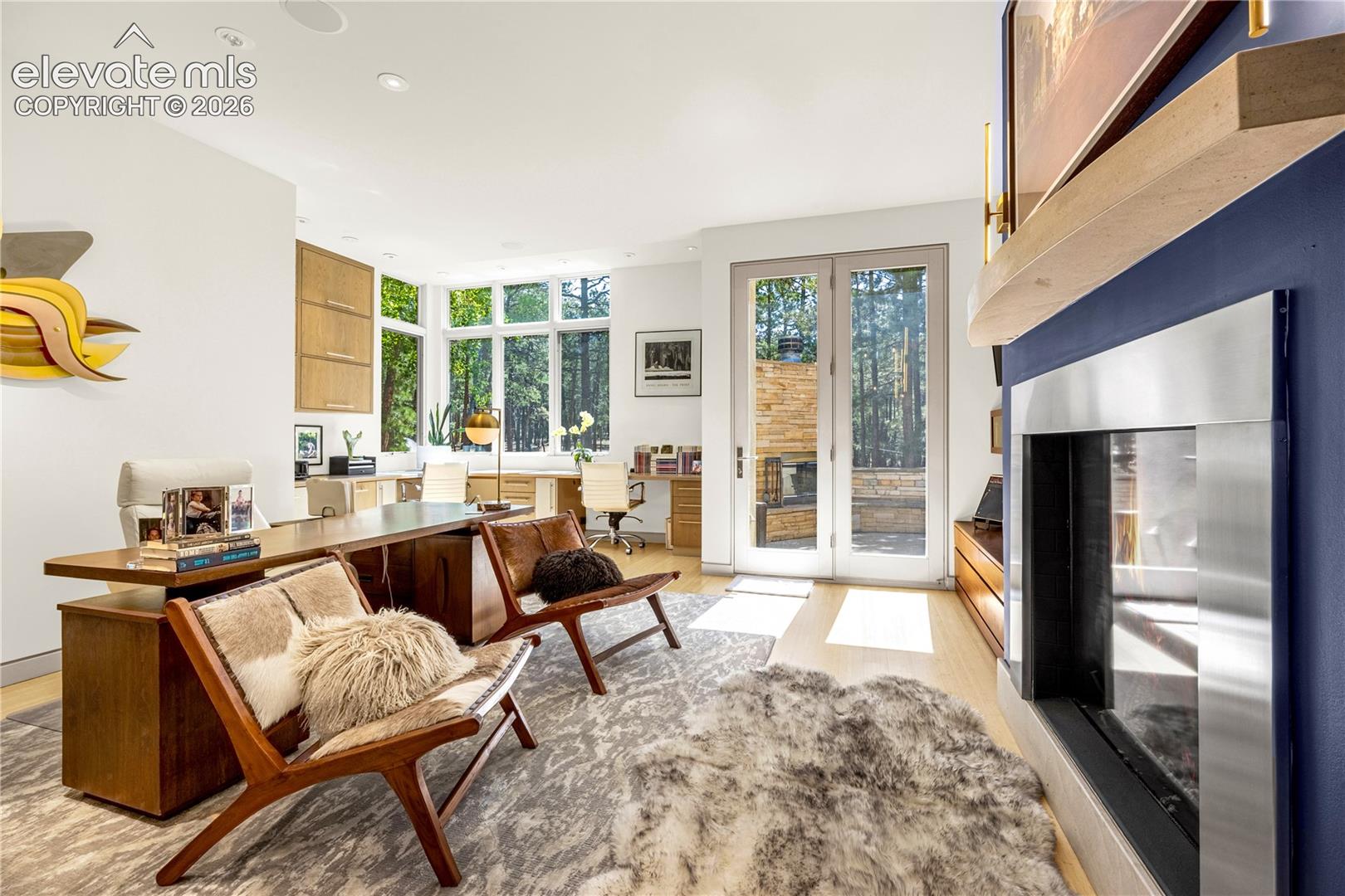 Office with fireplace & walk-out