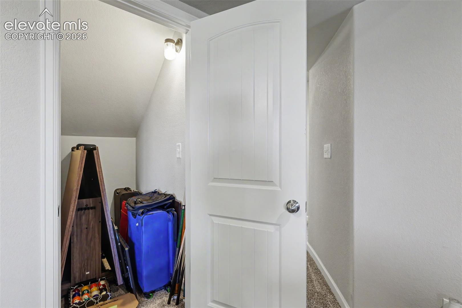 Storage under stairs in family room