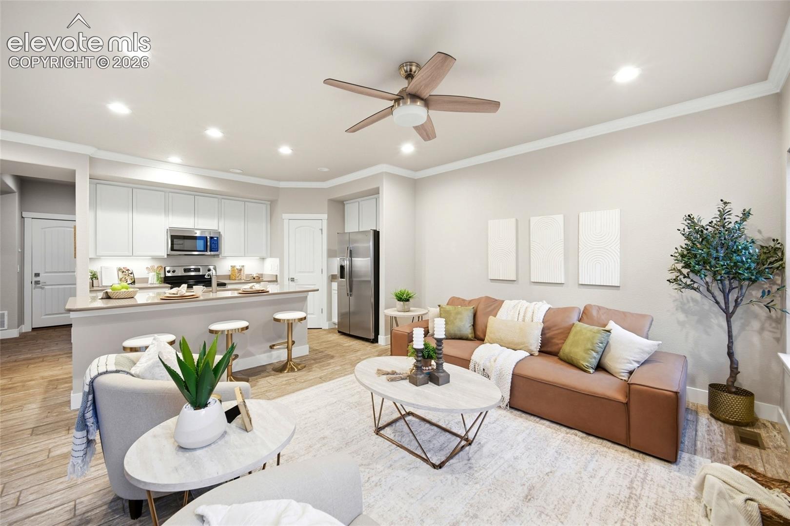 Living room open to the kitchen