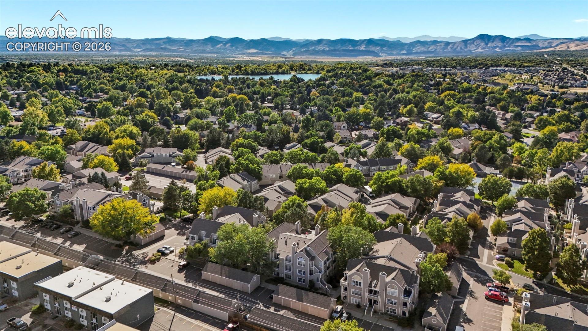 Drone / aerial view with a mountain view