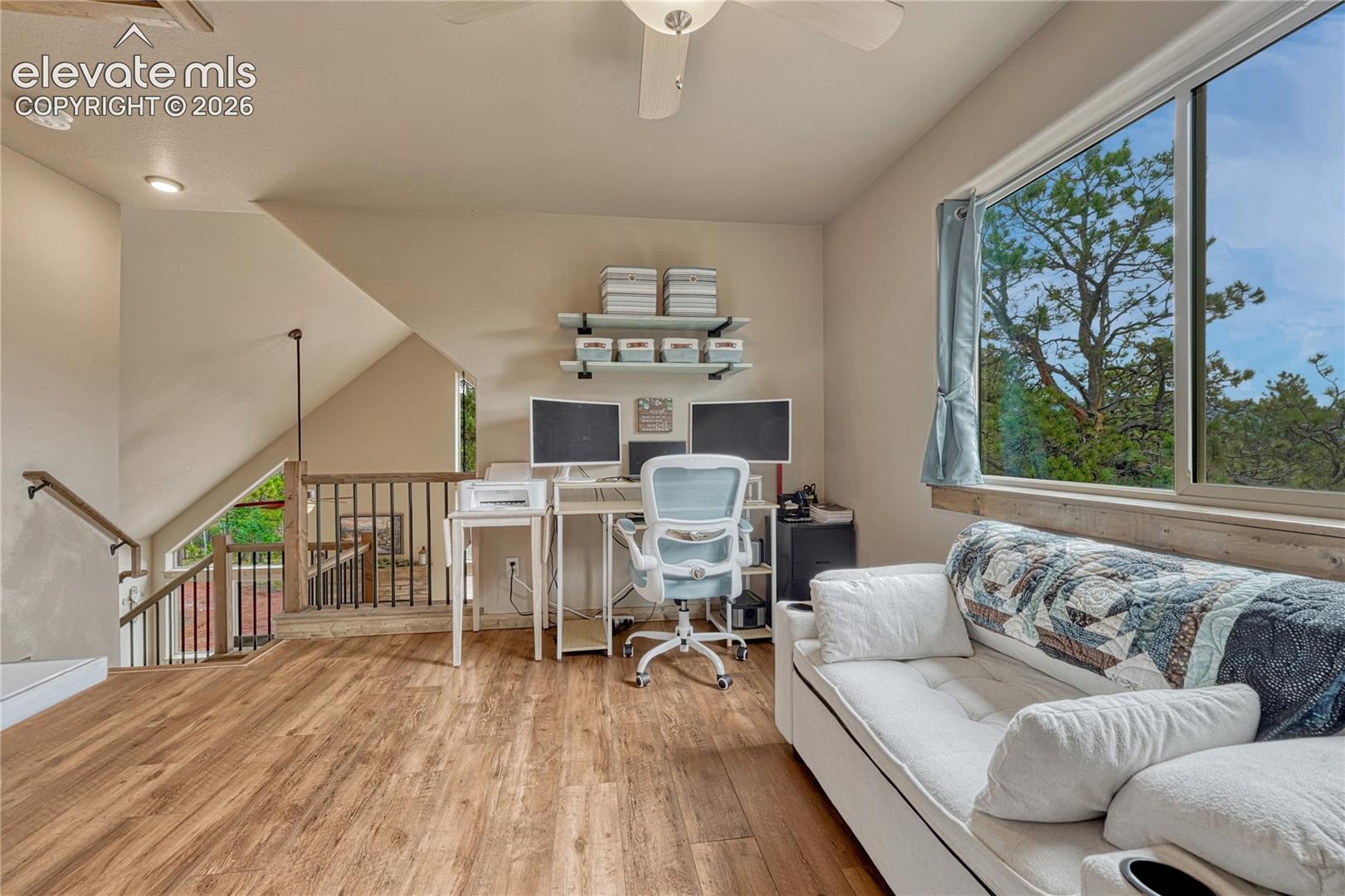 Wood-finish flooring, vaulted ceilings,