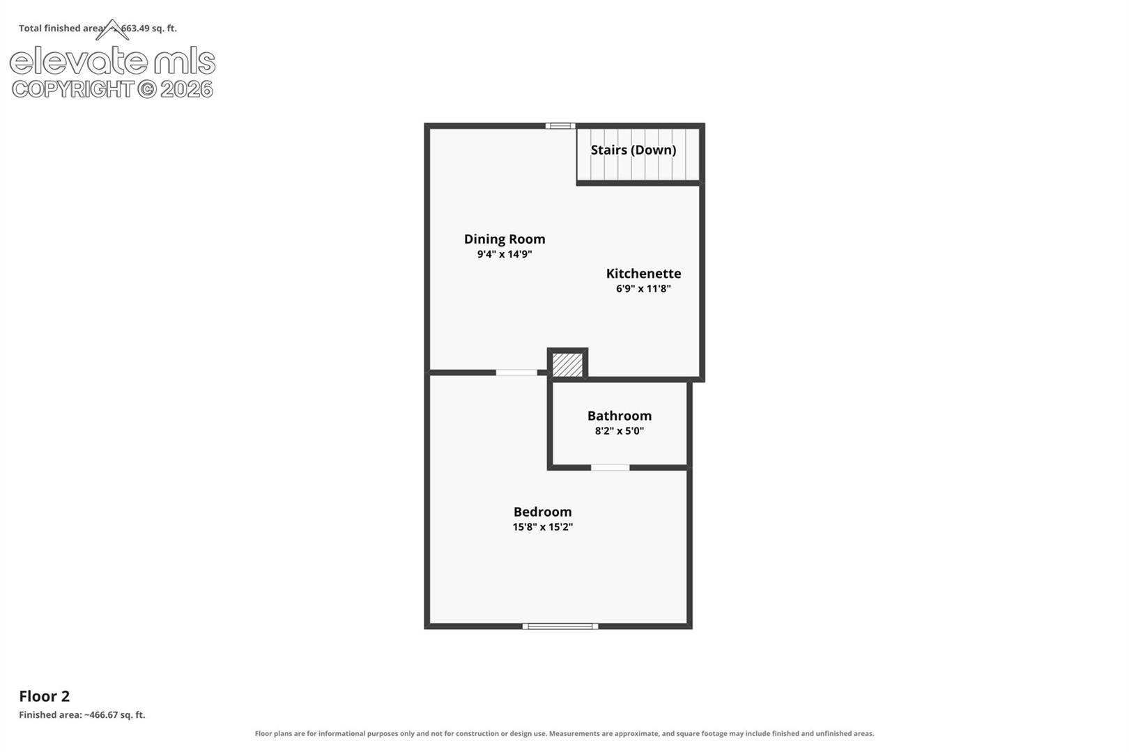 Second Floor with separated outdoor entry, 1 bed, 1 bath with kitchenette and dining
