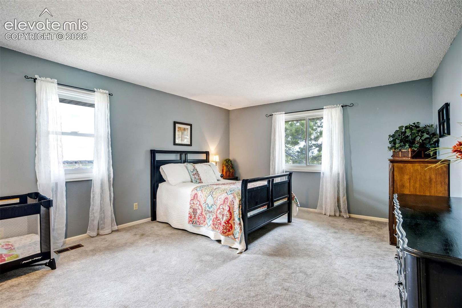 Very large main level bedroom 2 with both southern and west mountain views