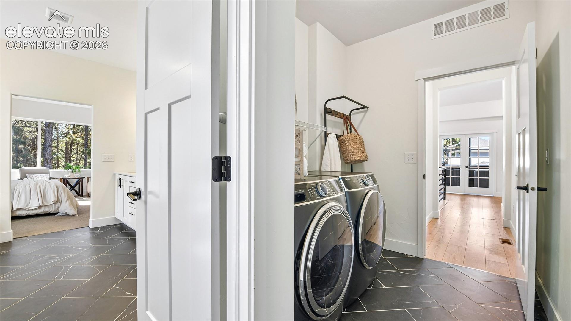 Private access to main level laundry