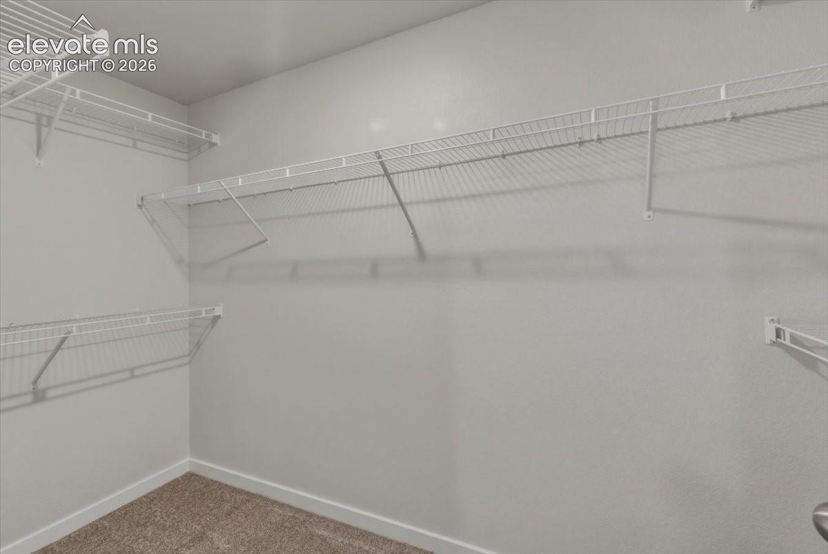 Walk-in closet featuring built-in wire shelving.