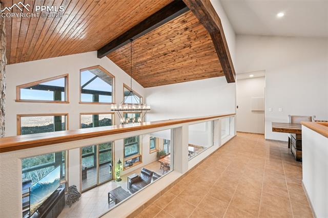 Upper level hallway with sitting area and views