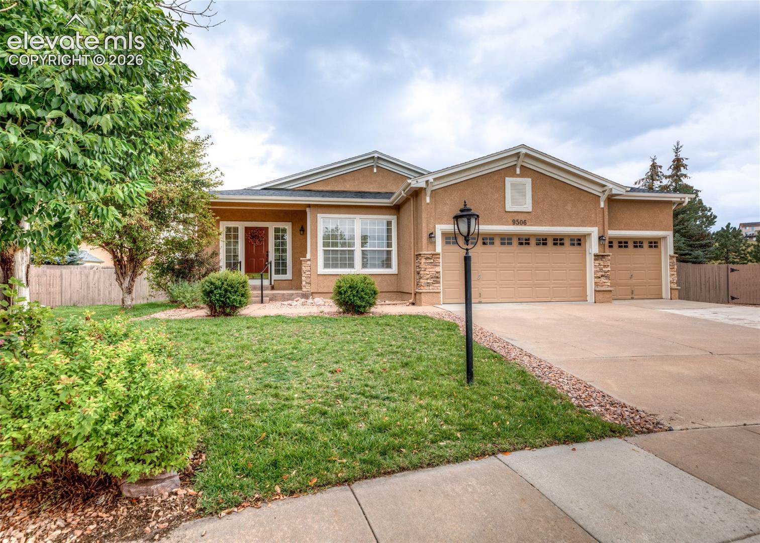 Perfect 1 level living in this immaculate 3788 sq ft 4 bedroom & office, 3 bath stucco & stone rancher on a large 17,280 sq ft cul de sac lot with no rear neighbors in Pine Creek~ Open & bright with a full rear wall of glass looking out at the back yard & the partially covered stamped concrete & flagstone patio flooding with light & sunshine ~ brand new LVP flooring in all the main level living areas & new carpeting in the main level bedrooms ~ Elegant 5 piece master bath with barn door entrance and jetted soaking tub ~ Gourmet slab granite kitchen with maple cherry colored cabinets, gas range, breakfast bar, plant shelves & eating nook~ Coffered & cathedral ceilings on main level~Newer A/C & Furnace ~ New paint inside & out and on fencing~ two fireplaces ~ large Pine & Aspen trees ~ Family room is plumbed for surround sound ~ Great golf course area with paths, open spaces, park & award winning District 20 school & close to Powers corridor with great dining, entertainments, shopping & medical. Easy access to I-25