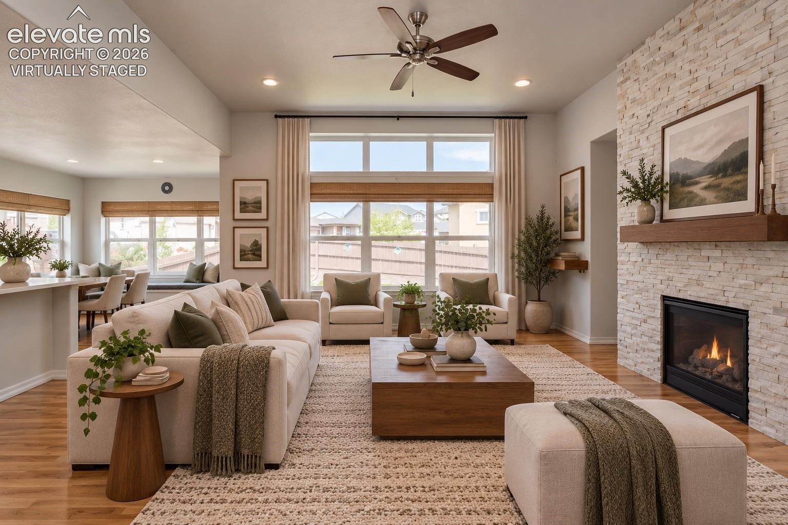 Virtually staged living room on main level