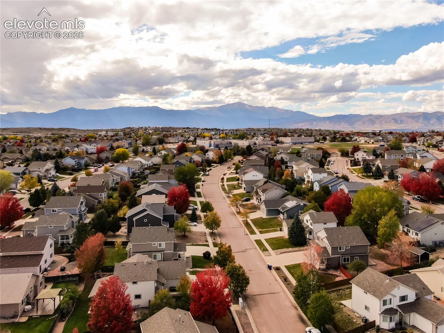 Aerial perspective of neighborhood looking west
