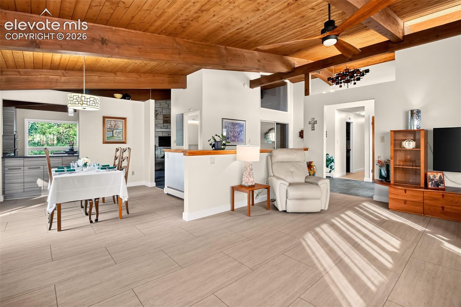 Partial walls add to the openess of this mid century home