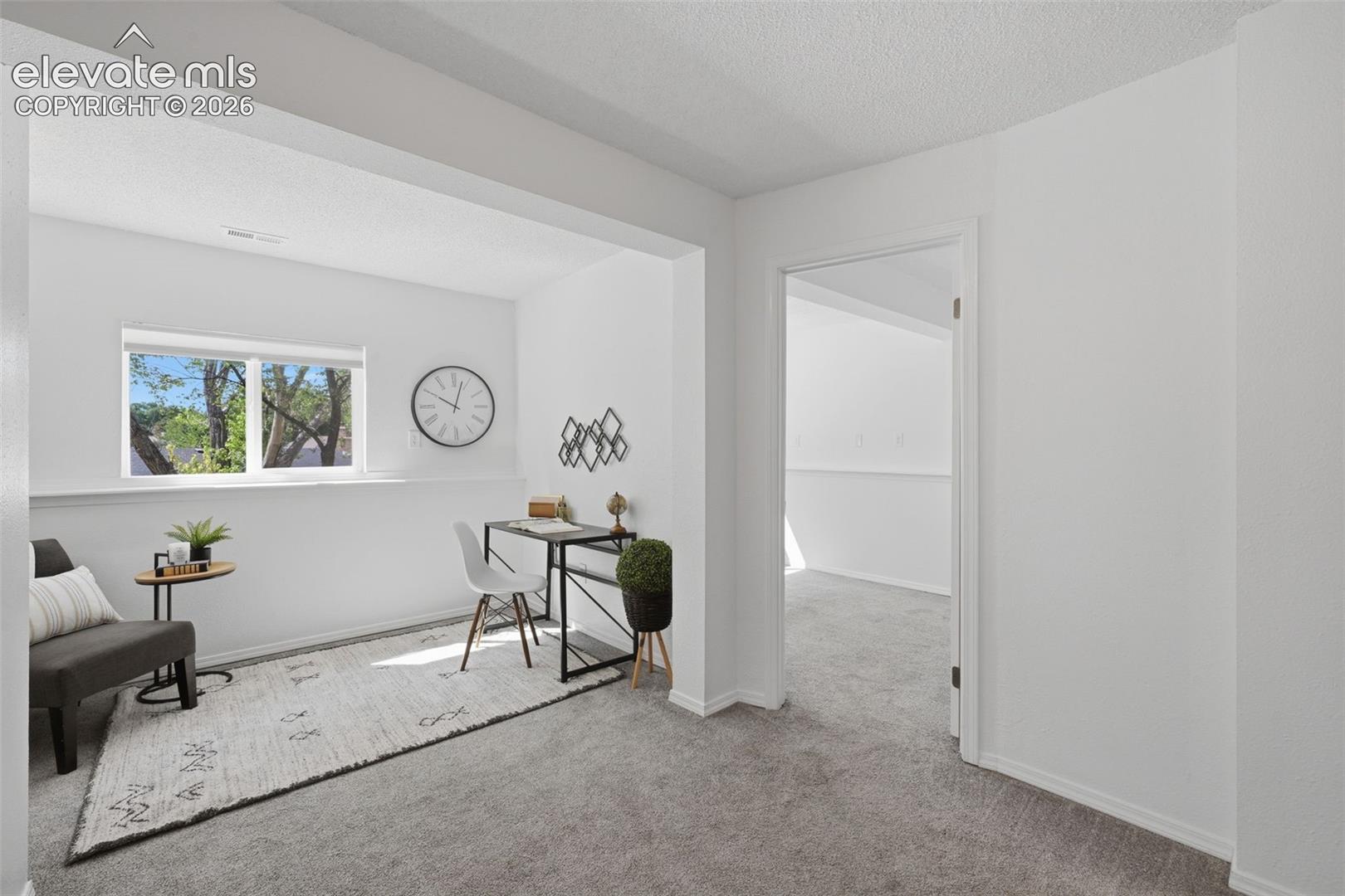 Basement area that has versatility, use for office space, or sitting room, or tv area or play area or even a guest area with a pull out couch