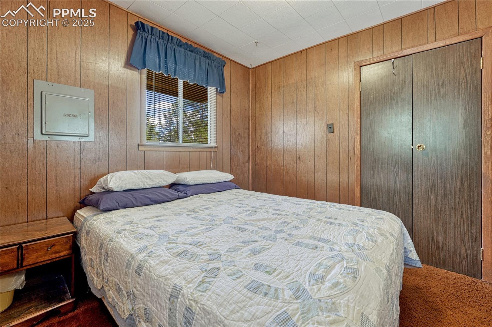 Bedroom closet is large and has a dresser inside