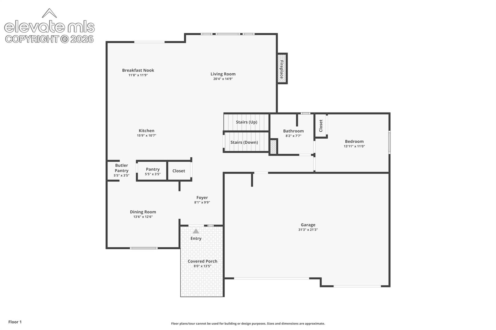 Main level floor plan (room dimensions approximate)