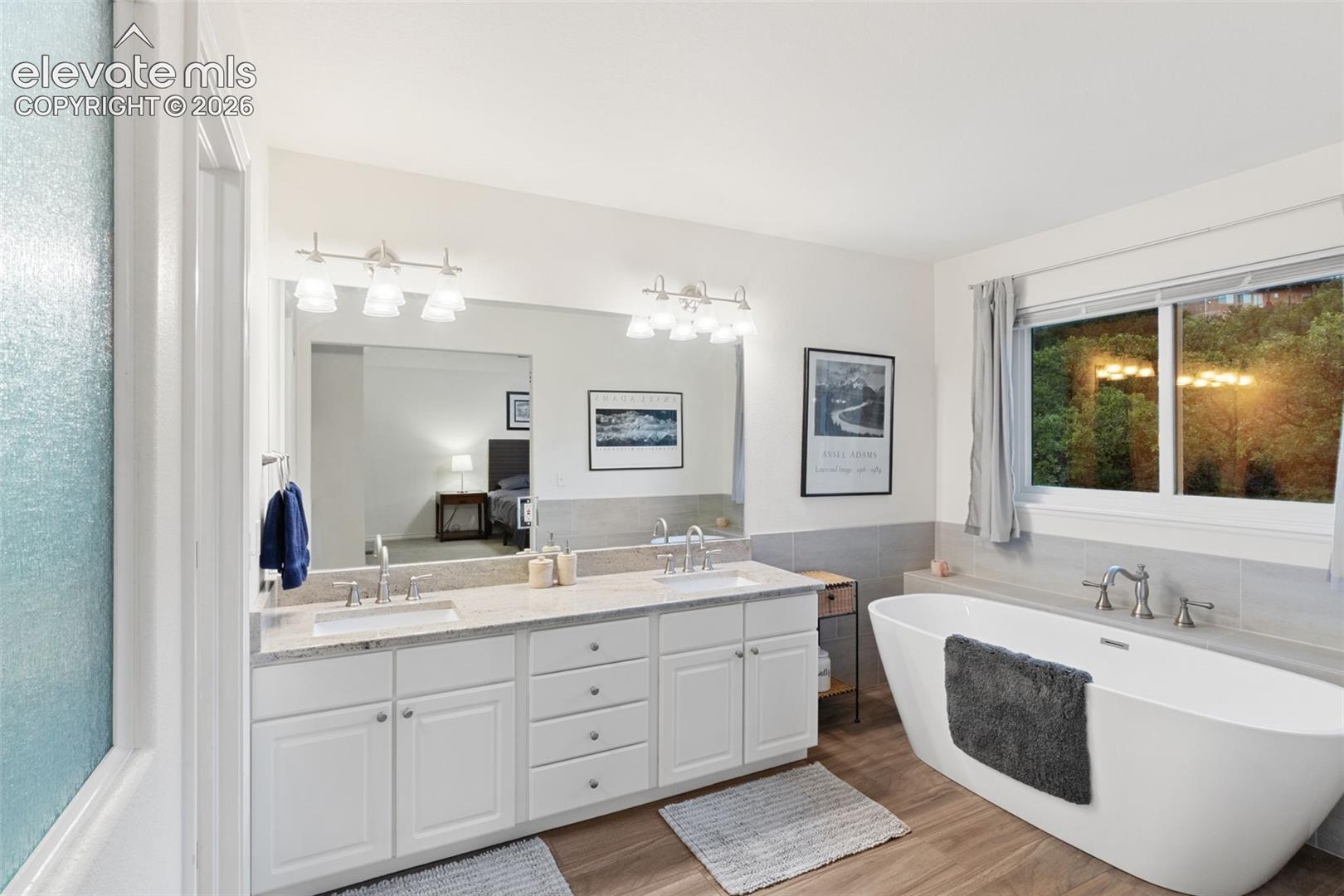 Upper Level Main Bath, double vanity, standalone tub