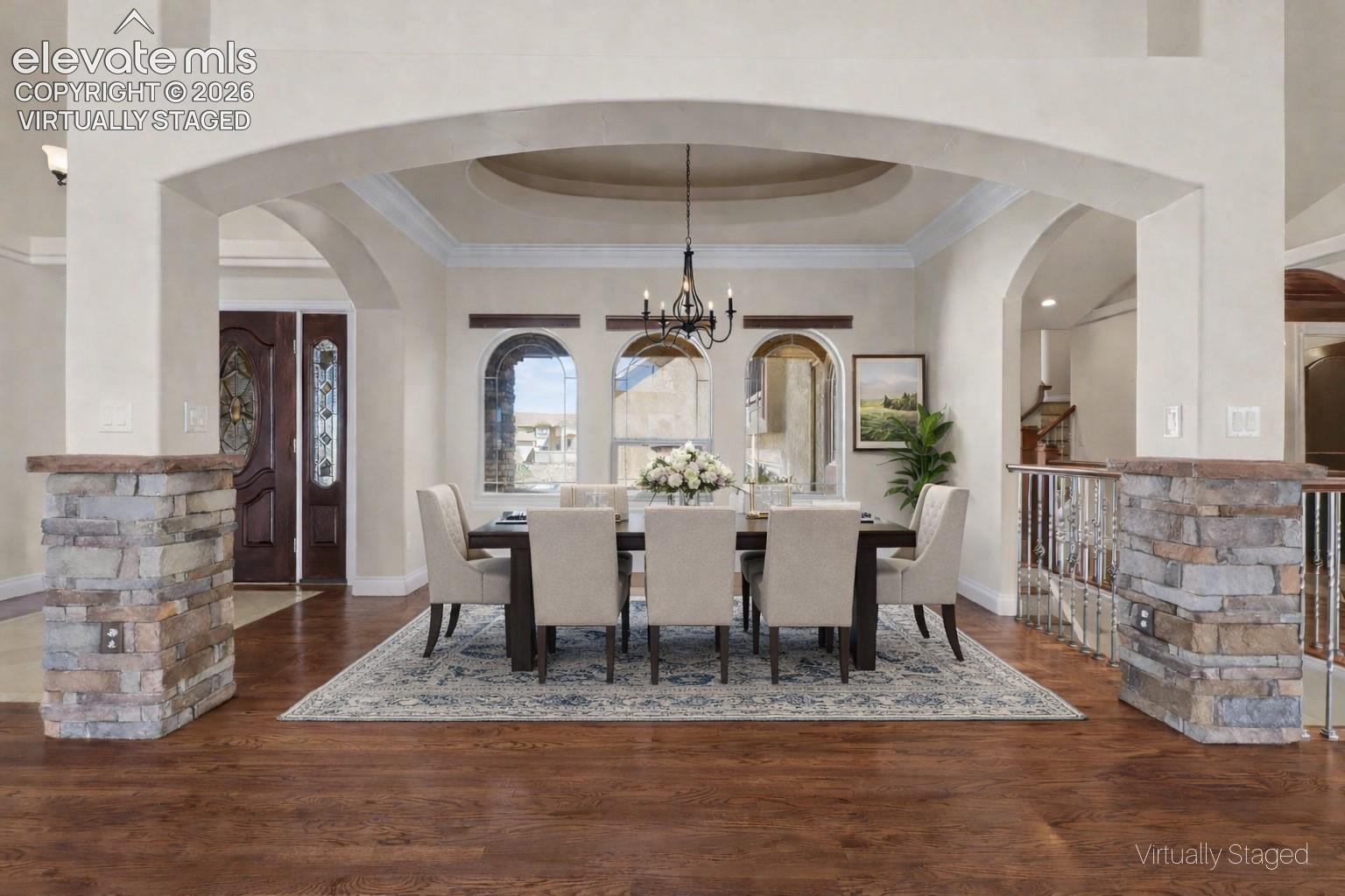 Virtually Staged - Formal Dining with Wood and Marble Inlay