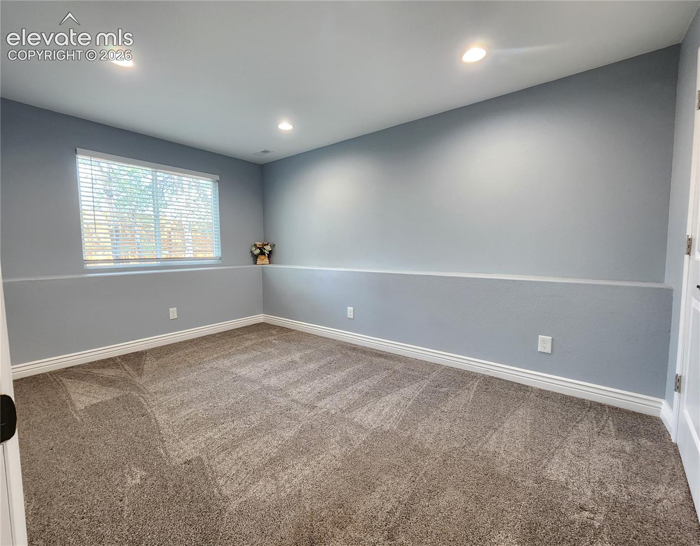 Large lower-level bedroom featuring plush carpeting