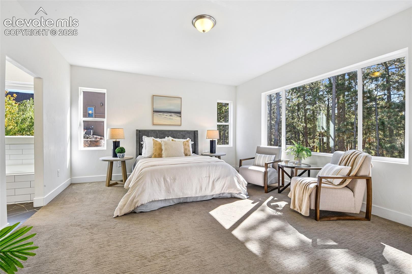 Spacious primary with natural views