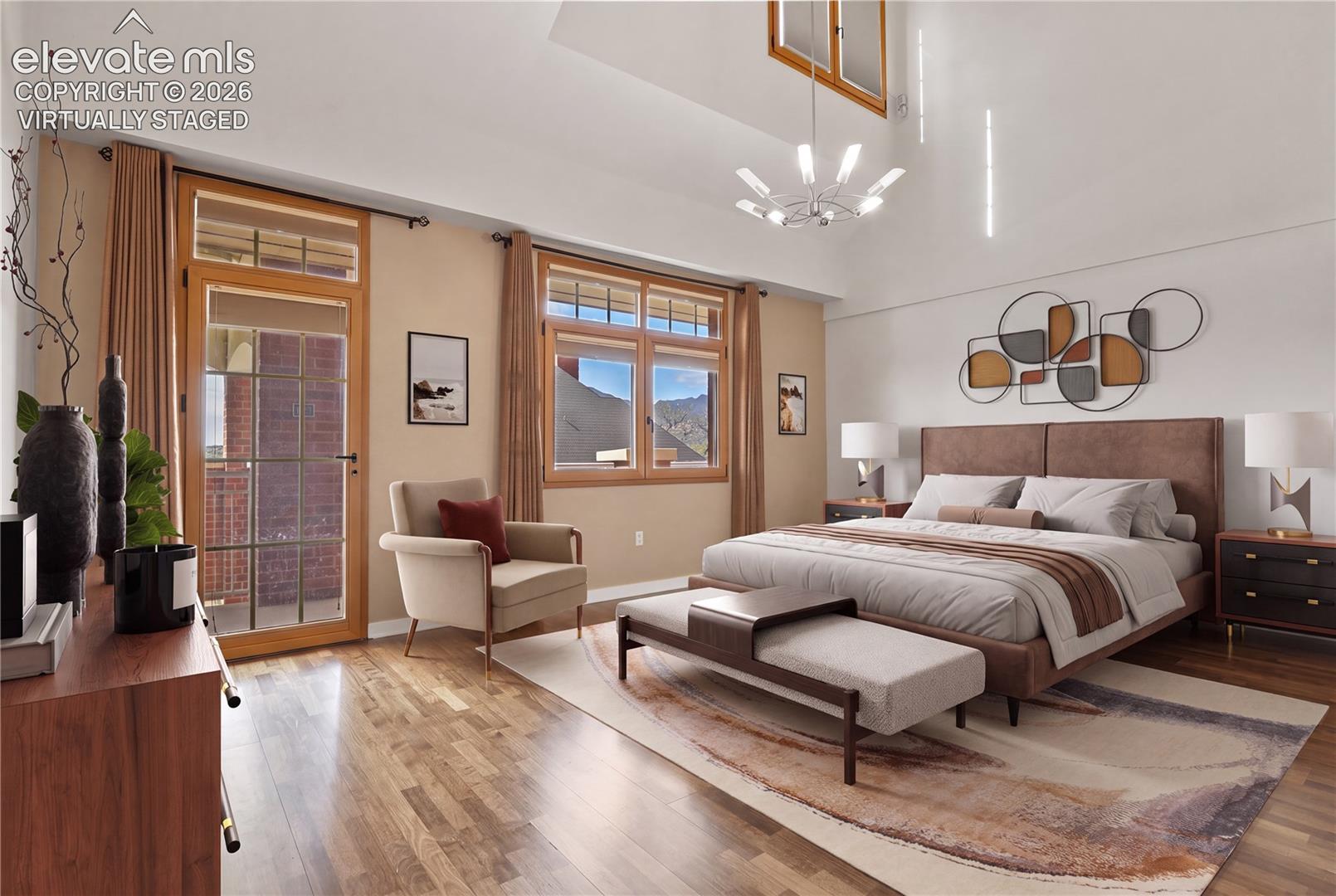Spacious main level primary bedroom. Virtually Staged