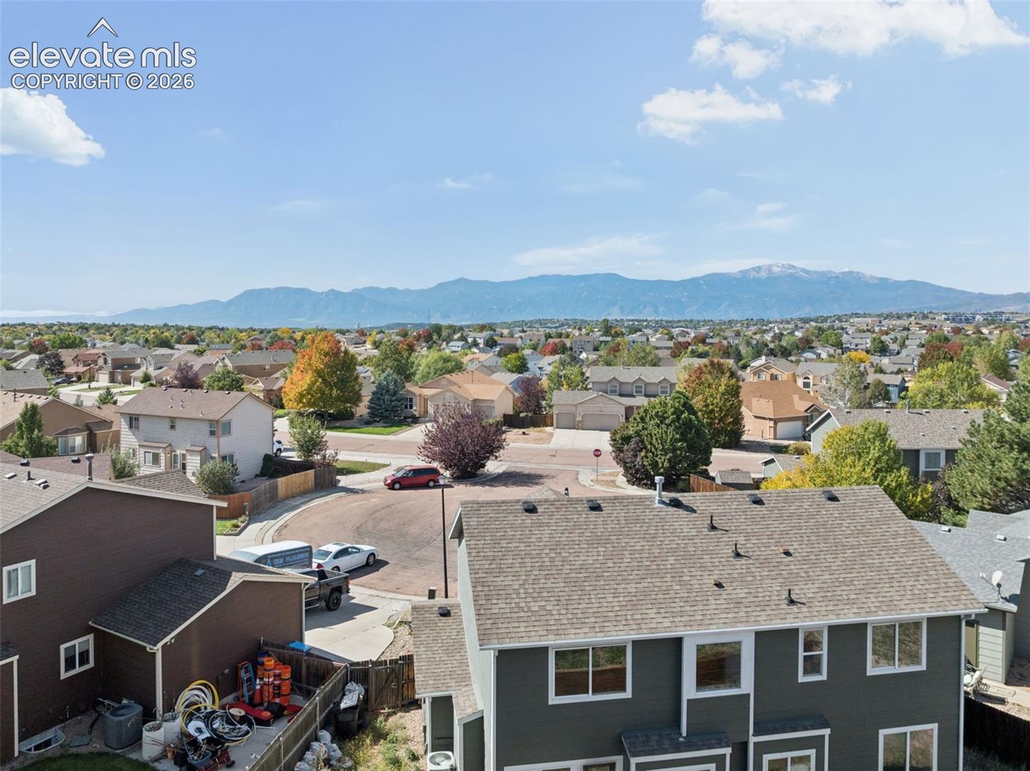 Residential neighborhood with mountain backdrop
