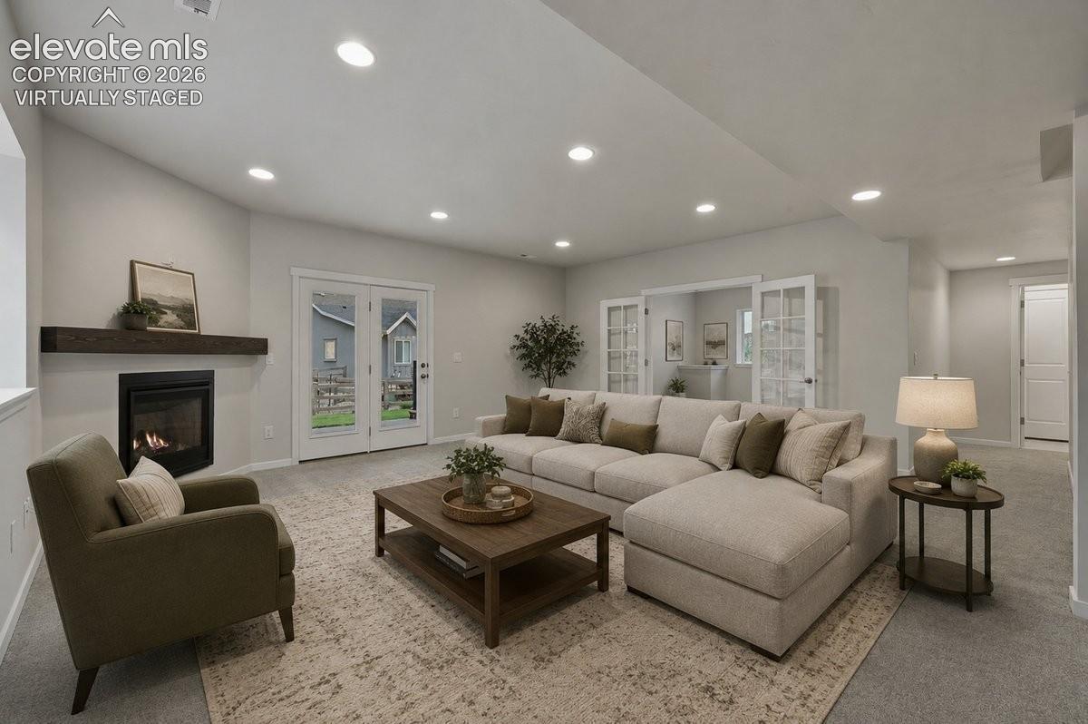 virtually staged- basement family room