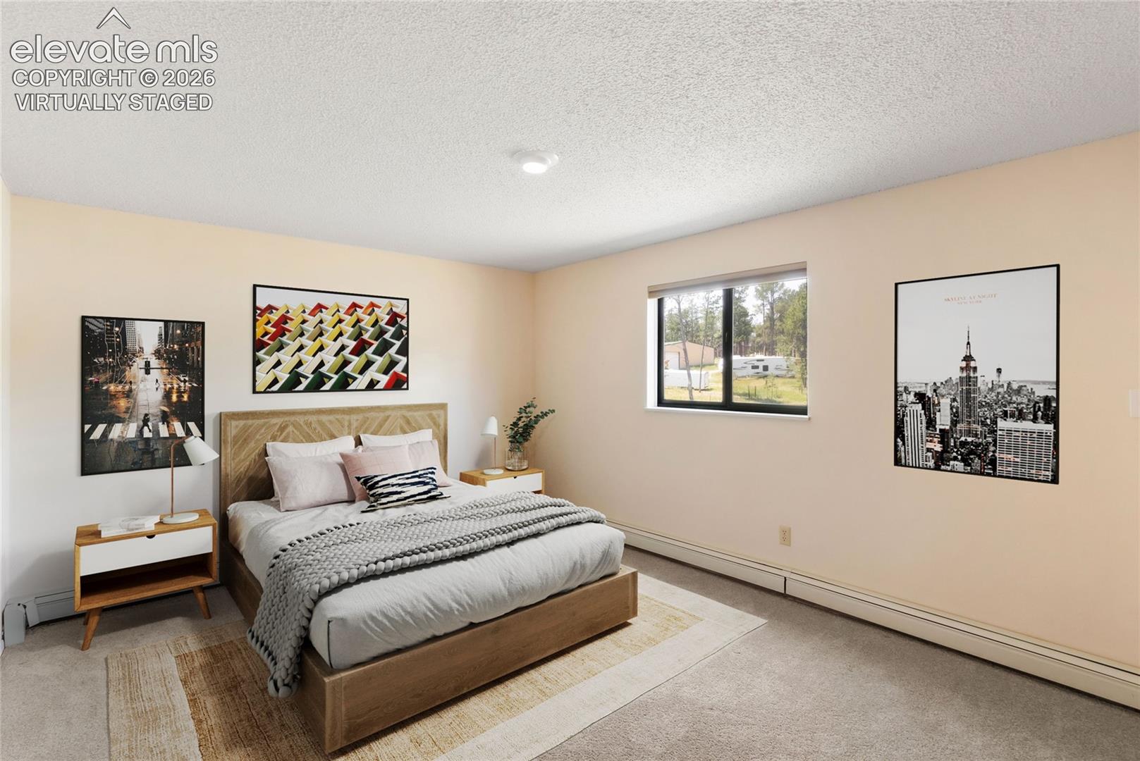 Virtually staged basement bedroom