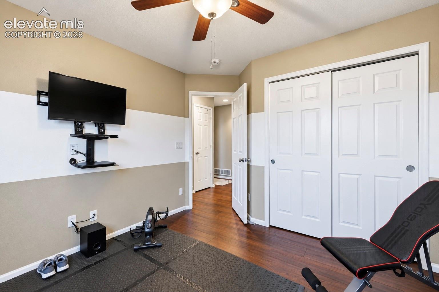 Flexible third bedroom currently arranged as a home gym, offering plenty of room to adapt to your lifestyle.