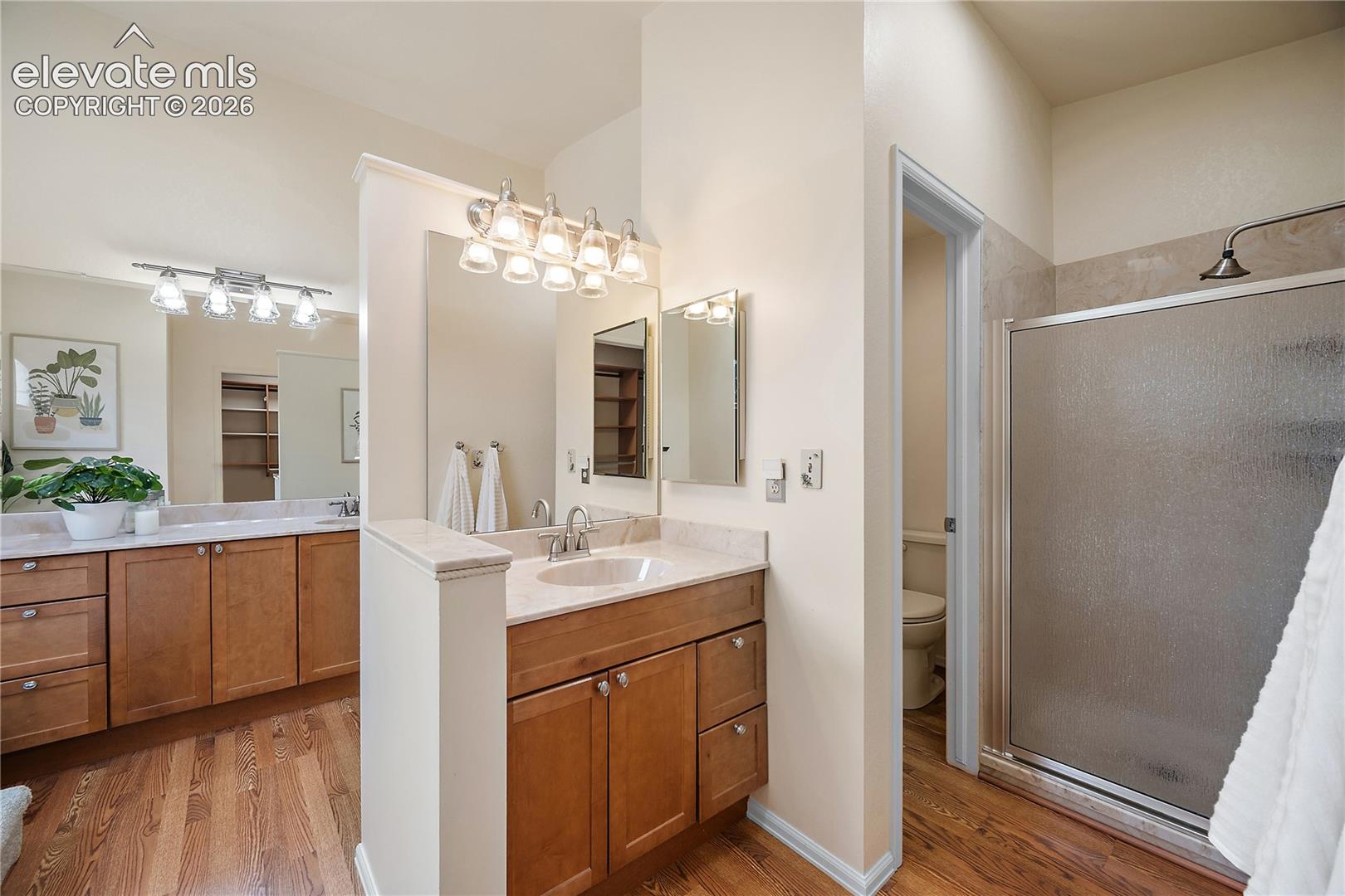 Separate vanities, walk in shower