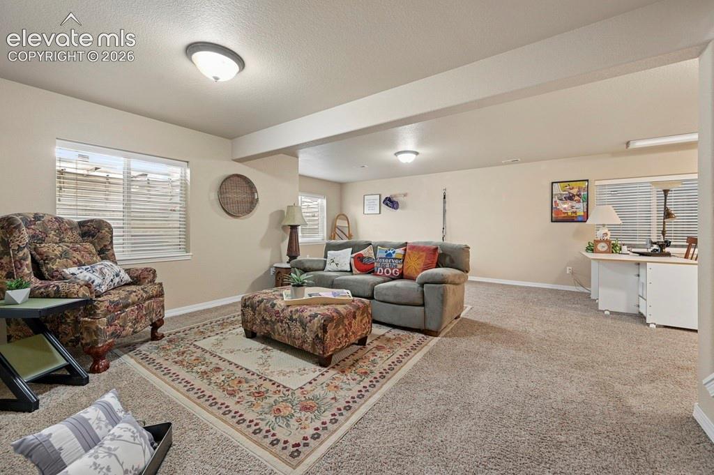 Spacious room with light-colored walls and windows