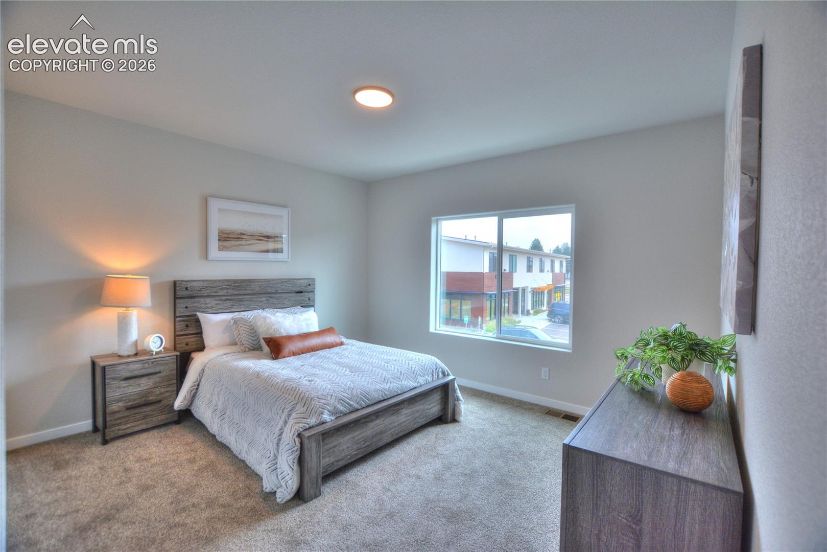 Wall-to-wall carpeting and a recessed ceiling light fixture