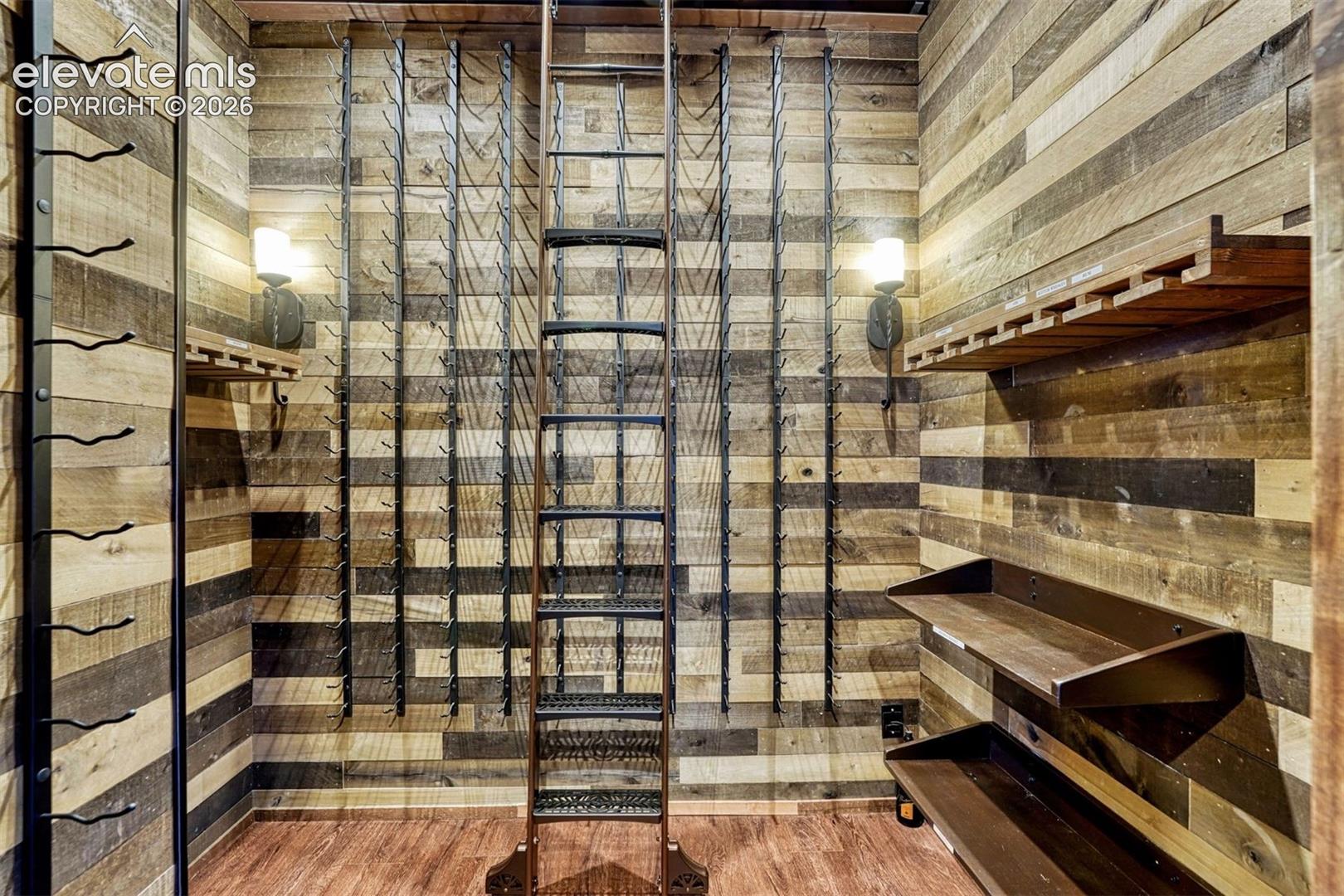 Wood-finish flooring with wood plank walls