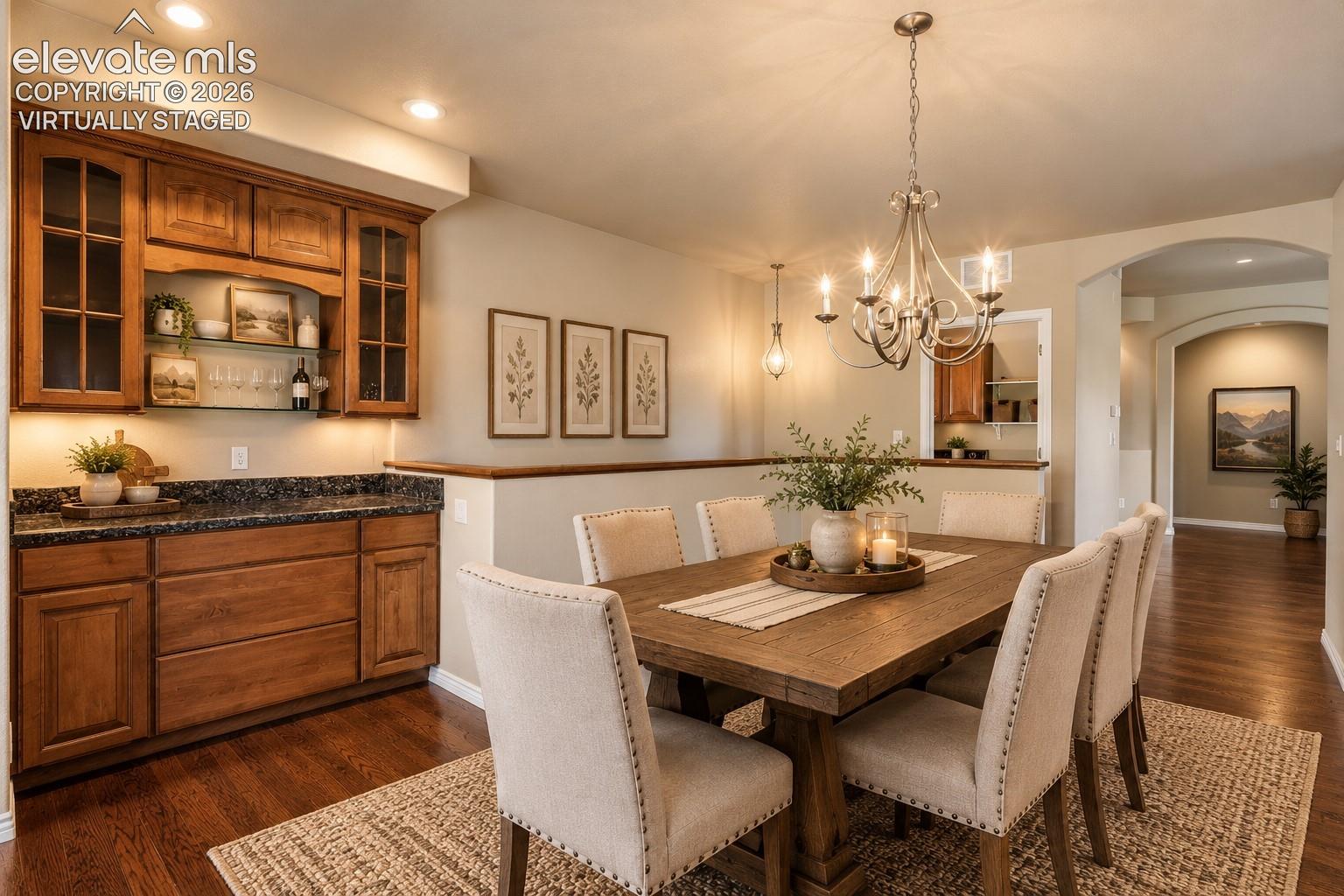 *VIRTUALLY STAGED* - DINING ROOM WITH BUILT-IN CABINETS AND GLASS SHELVES