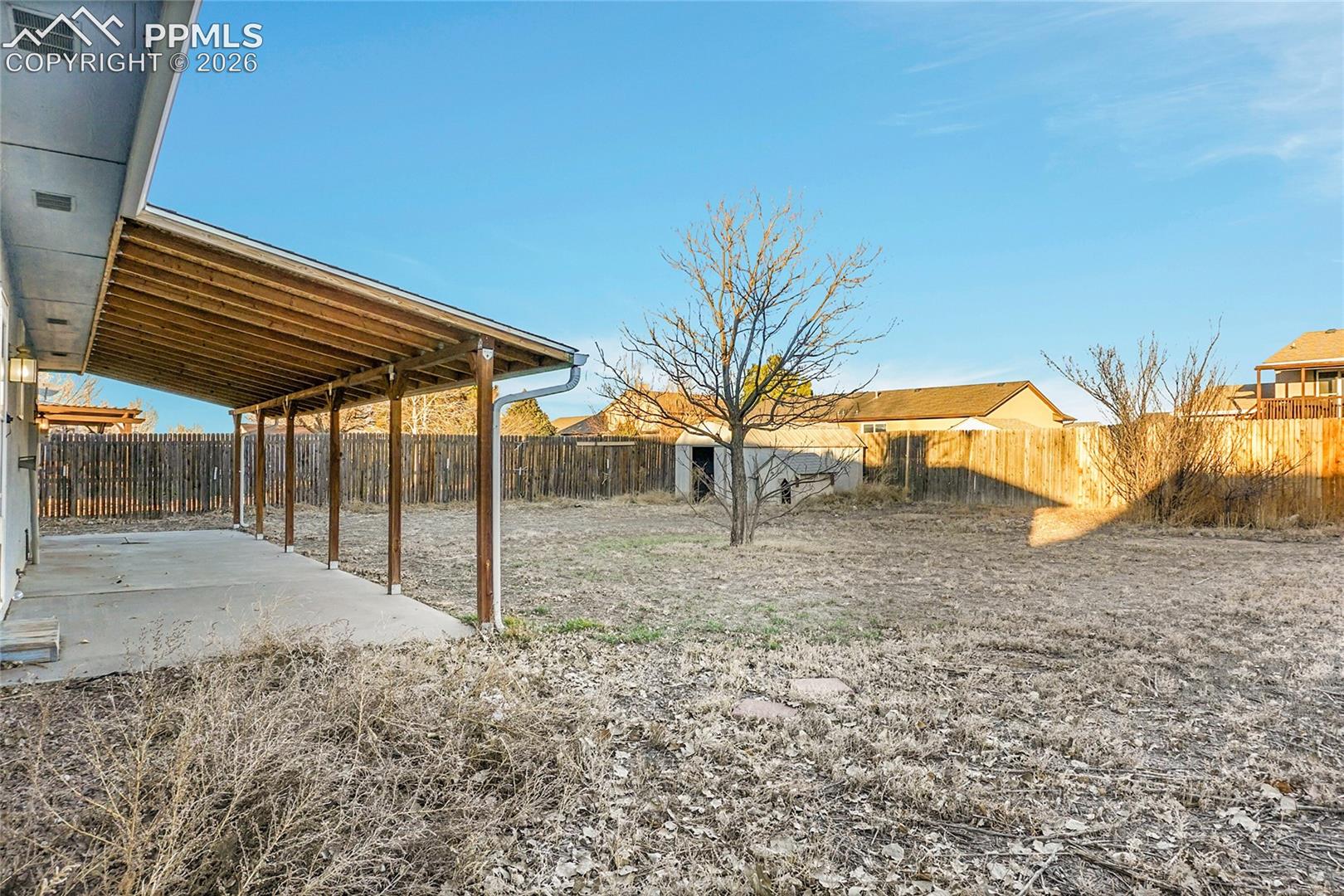 Shed, covered patio