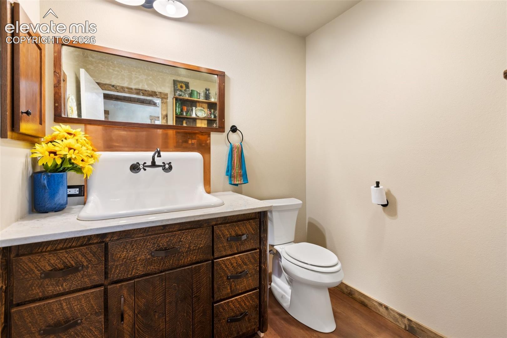 Guest bath with custom farm house sink. 
