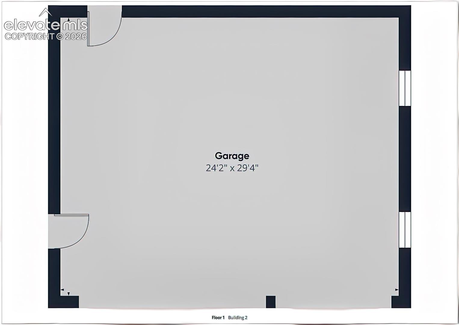 Detached Garage Floor Plan – Detached garage measures approximately 24'2" x 29'4", providing generous space for vehicle parking, storage, equipment, or a dedicated work area.