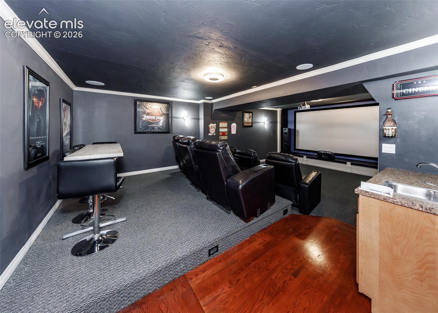 Entry into Theater room, has a sink on the counter