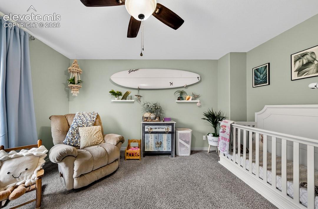 Upper level, new carpet, ceiling fan, walk-in closet