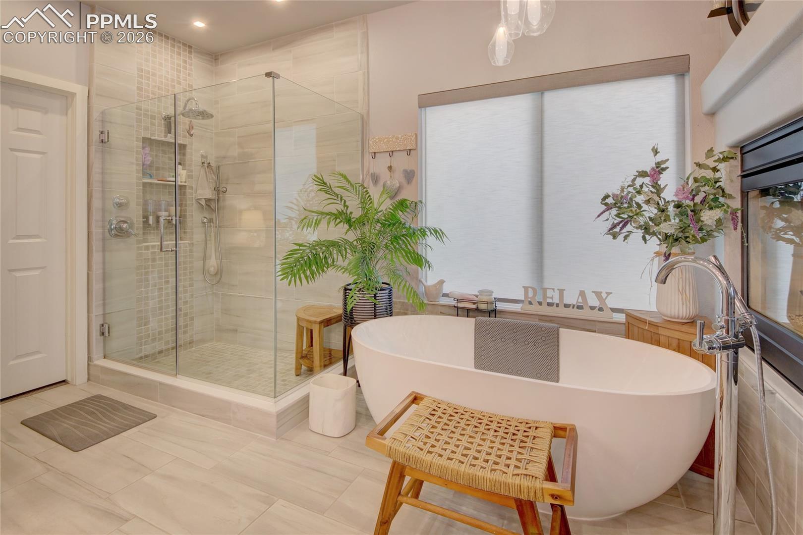 Master bathroom spa walk in shower and programable heated tile floors