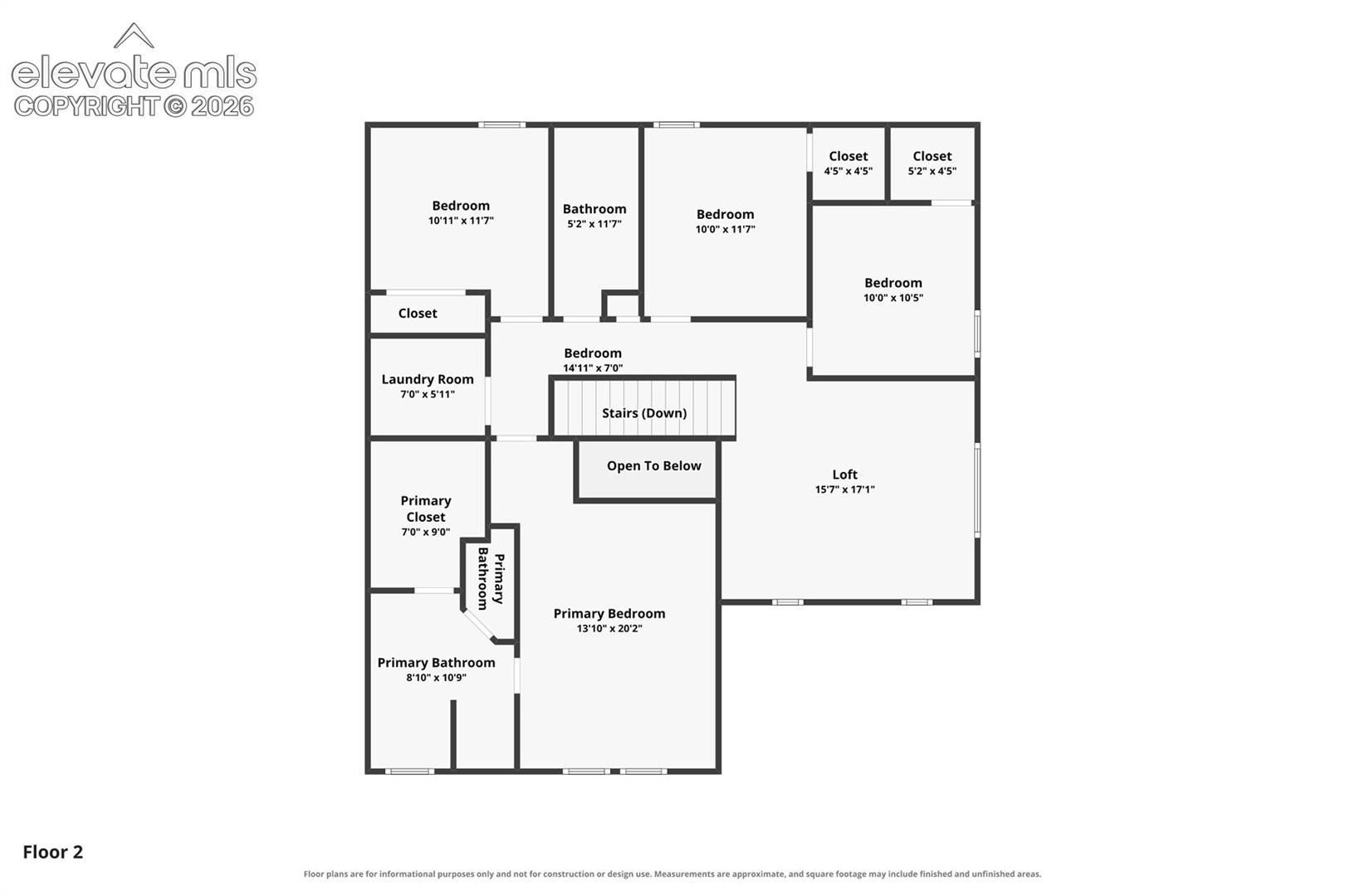 Upper level: primary suite, three additional bedrooms, full hall bath, loft and laundry.
