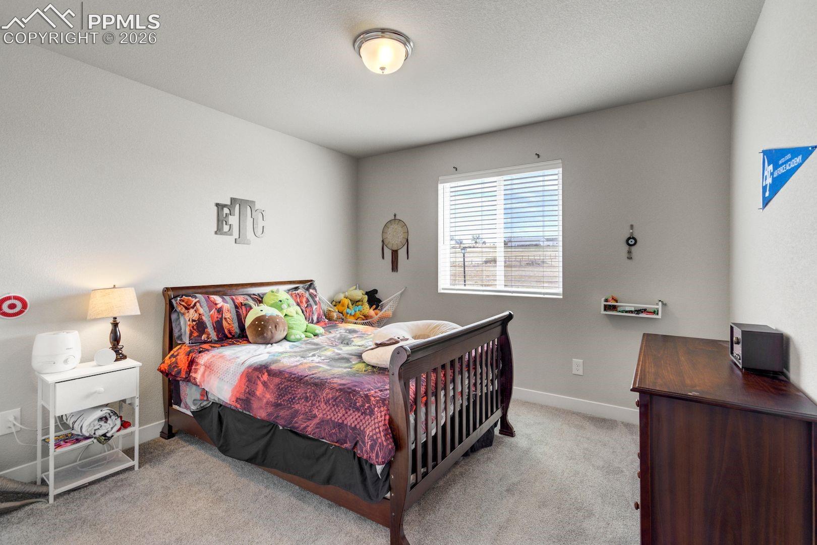Bedroom featuring carpet