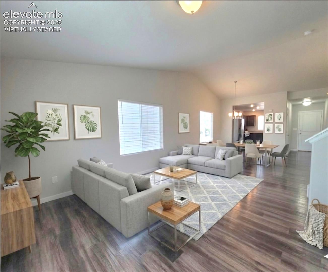 Virtually staged living room and dining room