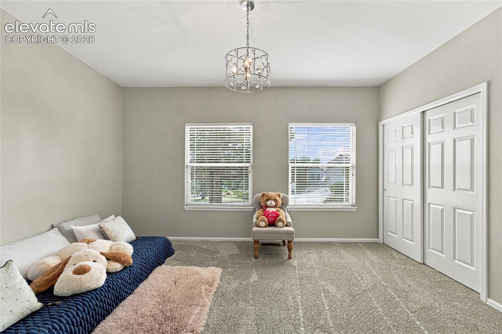 large main level second bedroom with dual closets and new light fixture