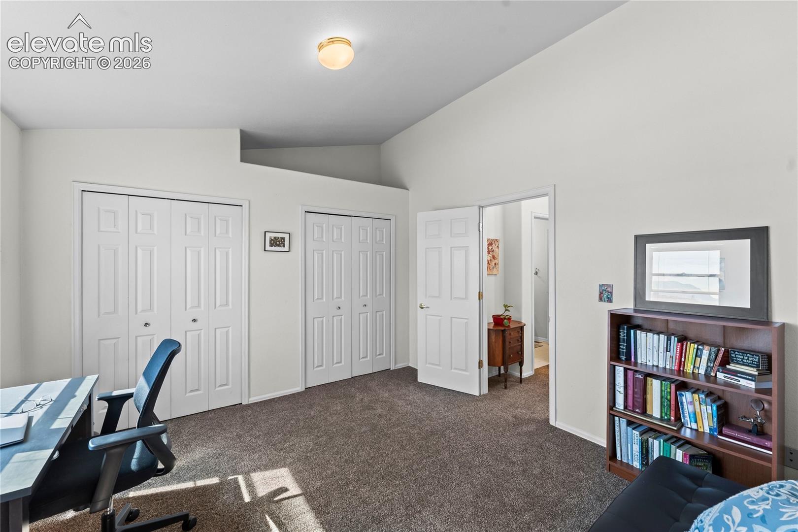 Vaulted ceiling with flush-mount lighting