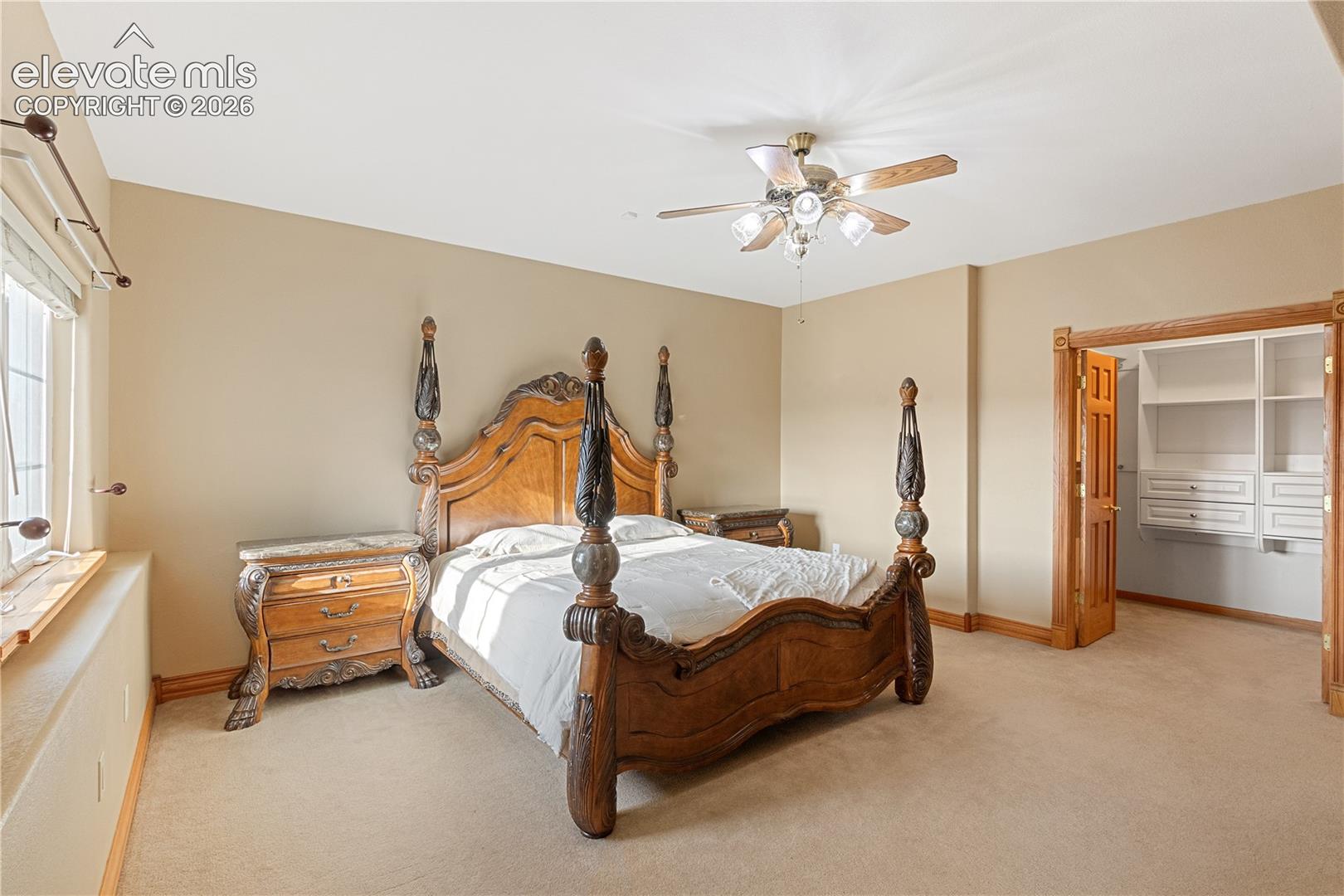 Basement bedroom with walk in closet, looking from bathroom