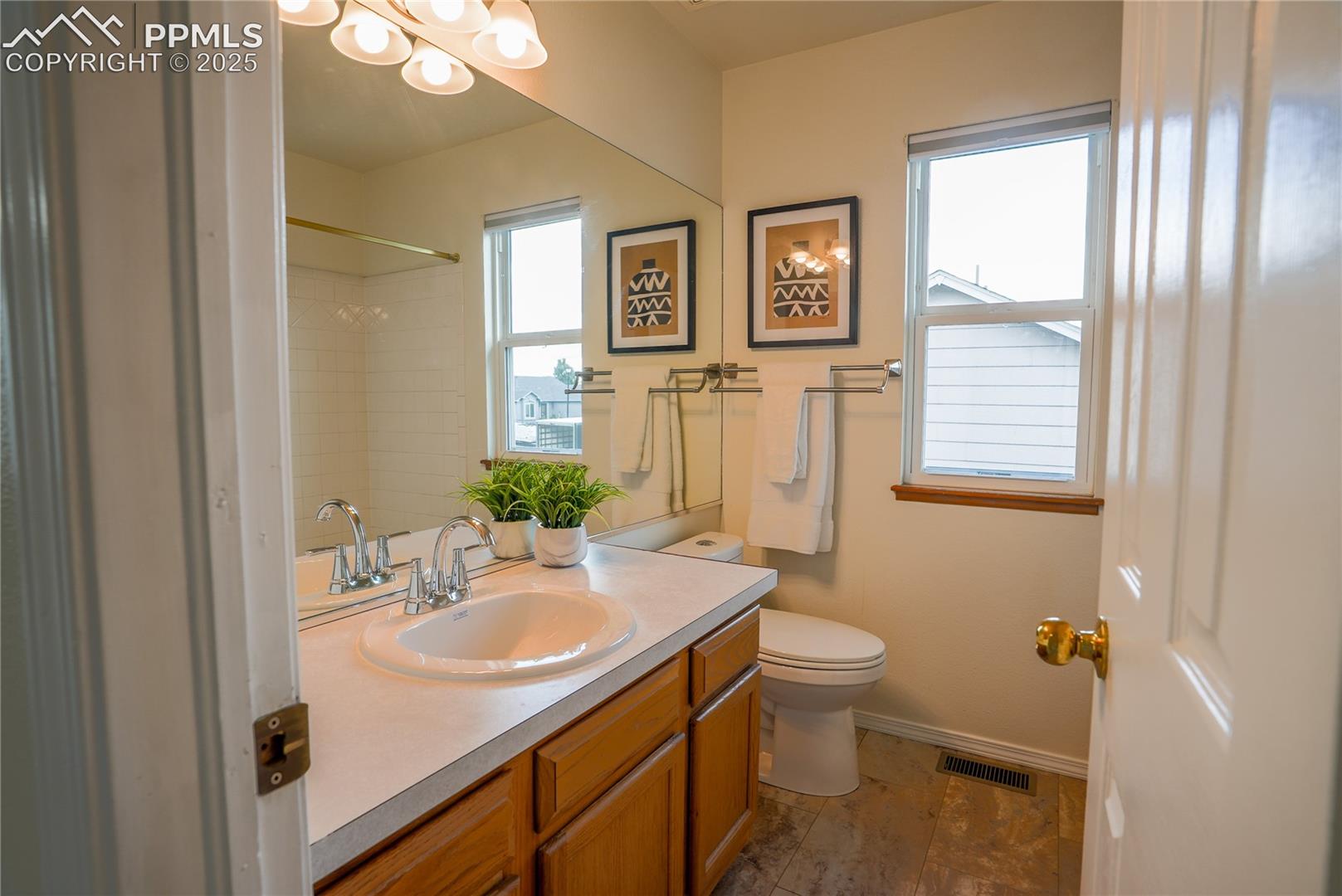 Full bathroom featuring vanity and a shower