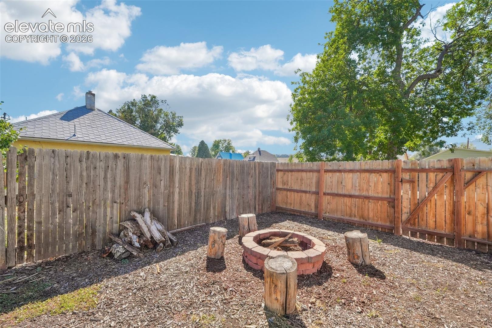 Backyard with fire pit