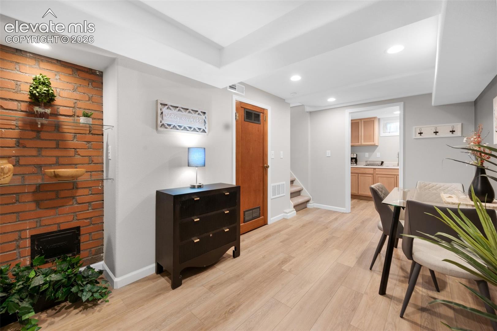 Central area of basement with dining area