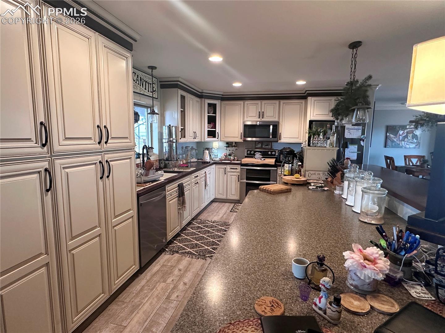 Lengthwise view of kitchen.  